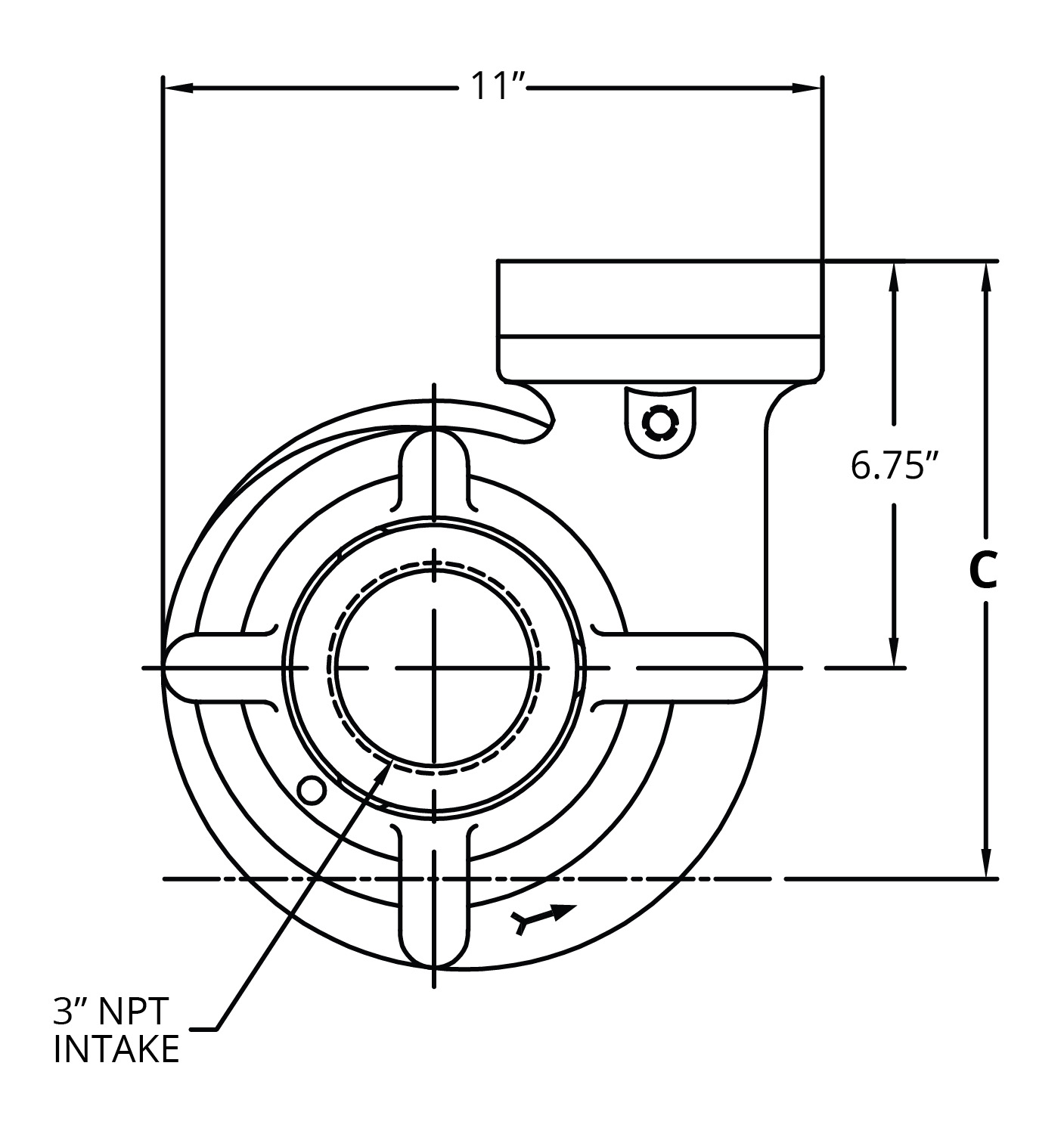 7800 Horizontal 11032-JP Bottom Dimensional Drawing