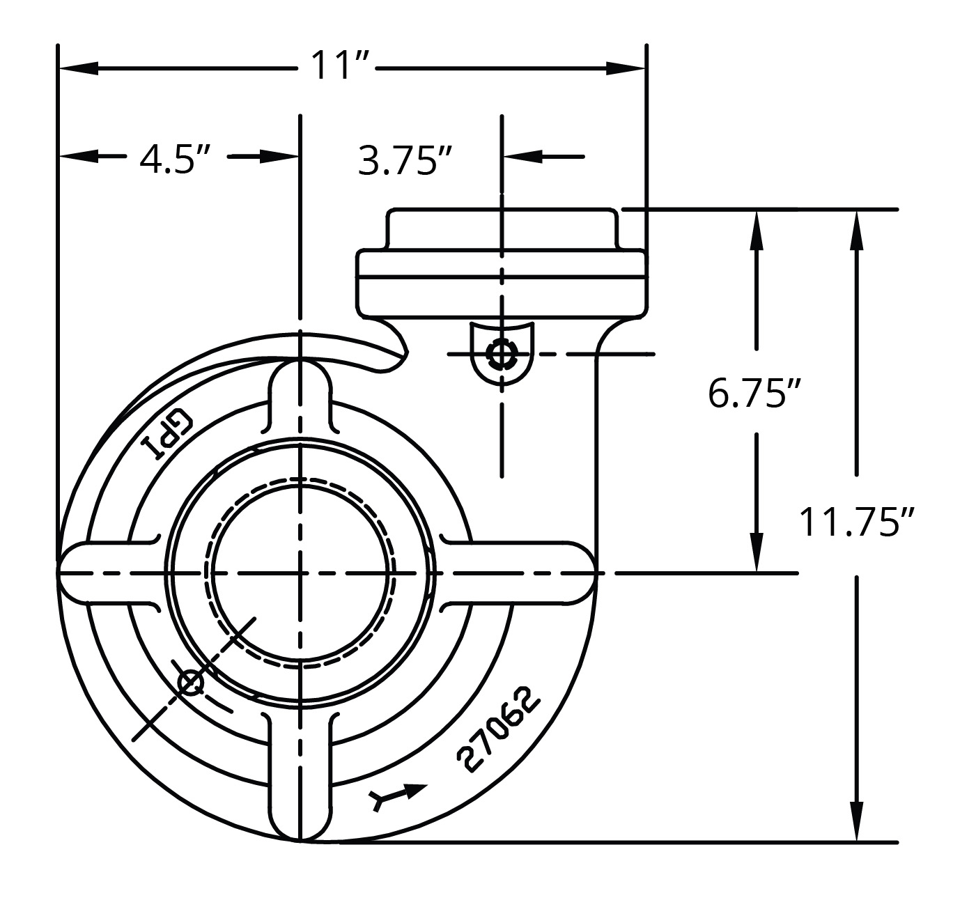 7800 Vertical 11032-NS Bottom Dimensional Drawing