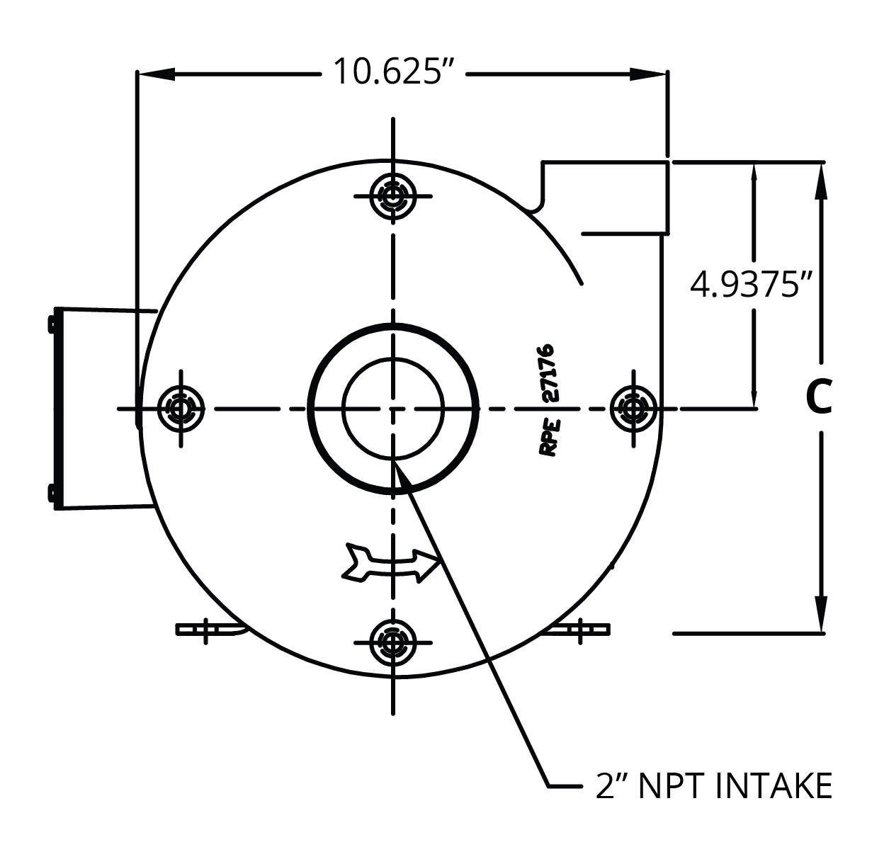 7800 Horizontal 11034-JM Bottom Dimensional Drawing